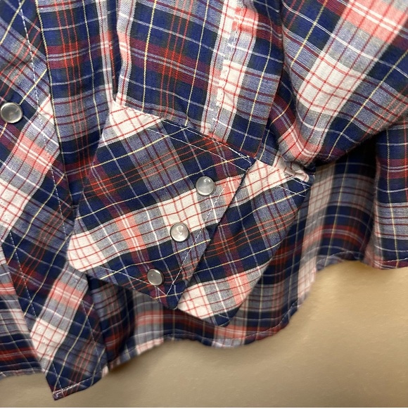 VINTAGE American Graffiti Men’s Pearl Snap Western Plaid Shirt Size XL Navy Red - Picture 3 of 7